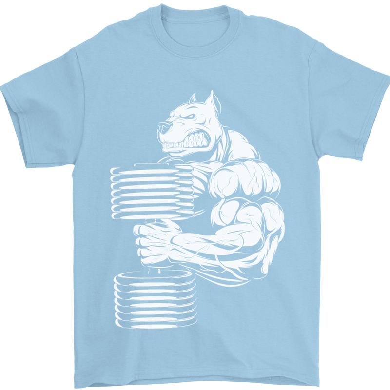 Bulldog Gym Training Top Bodybuilding Mens T-Shirt Cotton Gildan Light Blue