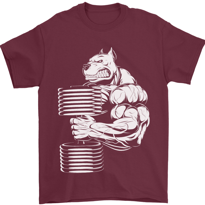 Bulldog Gym Training Top Bodybuilding Mens T-Shirt Cotton Gildan Maroon