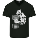 Bulldog Gym Training Top Bodybuilding Mens V-Neck Cotton T-Shirt Black