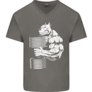 Bulldog Gym Training Top Bodybuilding Mens V-Neck Cotton T-Shirt Charcoal