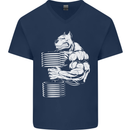 Bulldog Gym Training Top Bodybuilding Mens V-Neck Cotton T-Shirt Navy Blue
