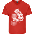 Bulldog Gym Training Top Bodybuilding Mens V-Neck Cotton T-Shirt Red