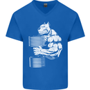 Bulldog Gym Training Top Bodybuilding Mens V-Neck Cotton T-Shirt Royal Blue