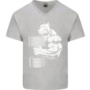 Bulldog Gym Training Top Bodybuilding Mens V-Neck Cotton T-Shirt Sports Grey