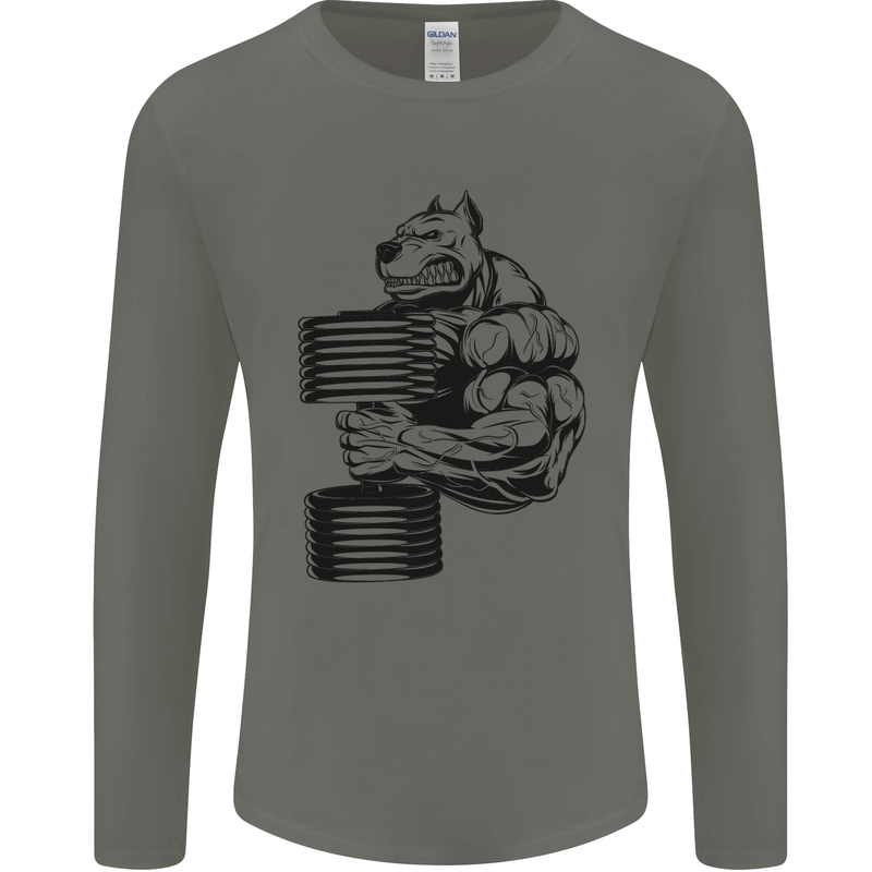 Bulldog Gym Training Top Weightlifting Mens Long Sleeve T-Shirt Charcoal