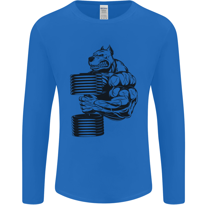 Bulldog Gym Training Top Weightlifting Mens Long Sleeve T-Shirt Royal Blue