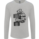 Bulldog Gym Training Top Weightlifting Mens Long Sleeve T-Shirt Sports Grey