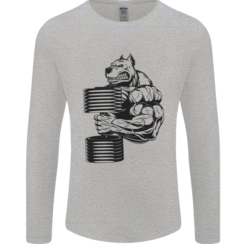 Bulldog Gym Training Top Weightlifting Mens Long Sleeve T-Shirt Sports Grey