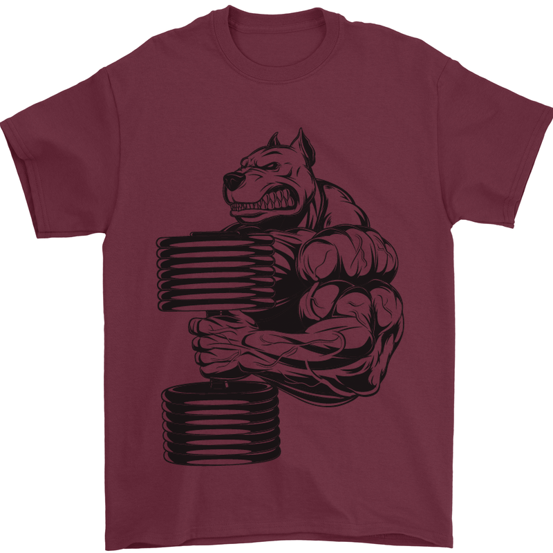 Bulldog Gym Training Top Weightlifting Mens T-Shirt Cotton Gildan Maroon