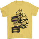 Bulldog Gym Training Top Weightlifting Mens T-Shirt Cotton Gildan Yellow