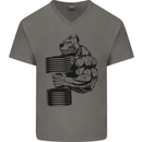 Bulldog Gym Training Top Weightlifting Mens V-Neck Cotton T-Shirt Charcoal