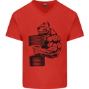 Bulldog Gym Training Top Weightlifting Mens V-Neck Cotton T-Shirt Red