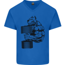 Bulldog Gym Training Top Weightlifting Mens V-Neck Cotton T-Shirt Royal Blue