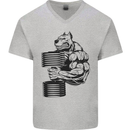 Bulldog Gym Training Top Weightlifting Mens V-Neck Cotton T-Shirt Sports Grey