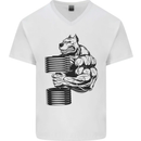 Bulldog Gym Training Top Weightlifting Mens V-Neck Cotton T-Shirt White