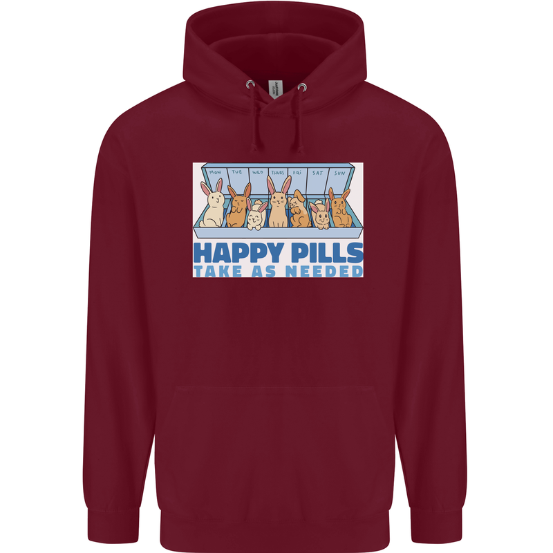 Bunny Rabbit Happy Pills Antidepressant Childrens Kids Hoodie Maroon