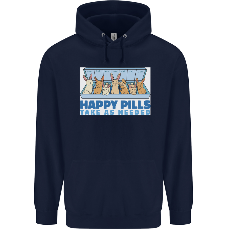 Bunny Rabbit Happy Pills Antidepressant Childrens Kids Hoodie Navy Blue