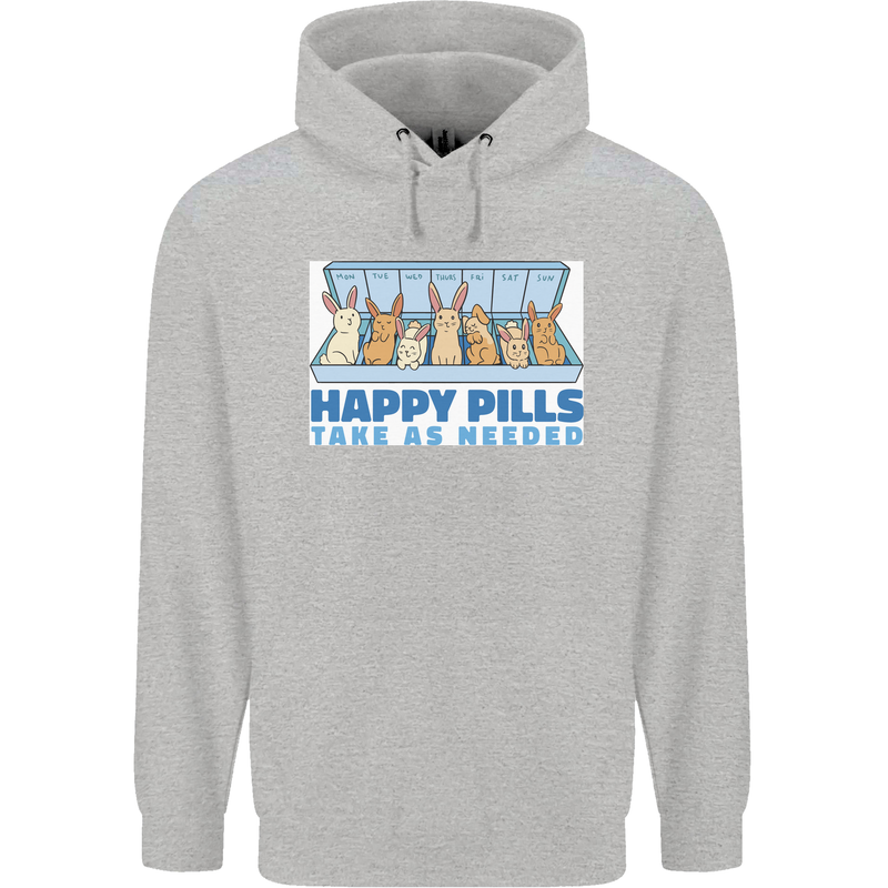 Bunny Rabbit Happy Pills Antidepressant Childrens Kids Hoodie Sports Grey