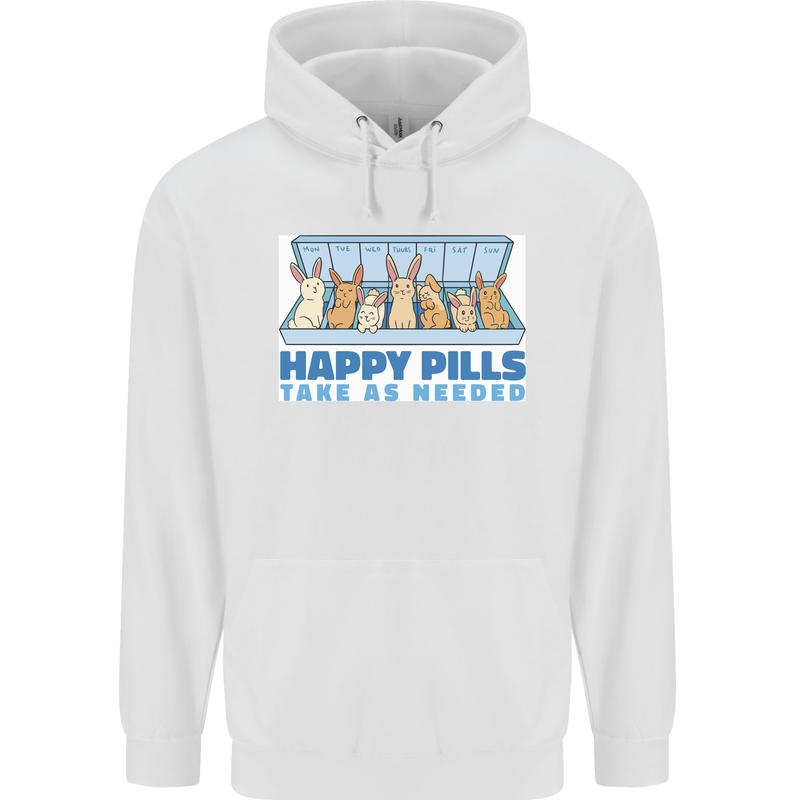 Bunny Rabbit Happy Pills Antidepressant Childrens Kids Hoodie White
