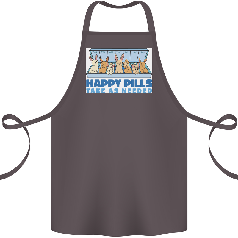 Bunny Rabbit Happy Pills Antidepressant Cotton Apron 100% Organic Dark Grey
