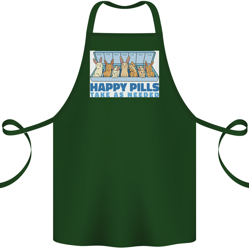 Bunny Rabbit Happy Pills Antidepressant Cotton Apron 100% Organic Forest Green