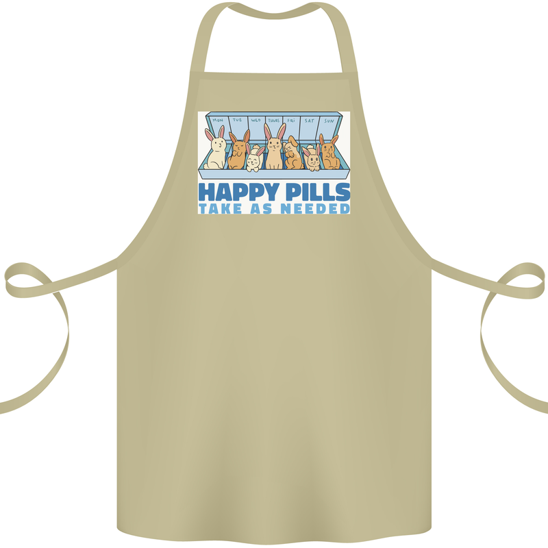 Bunny Rabbit Happy Pills Antidepressant Cotton Apron 100% Organic Khaki