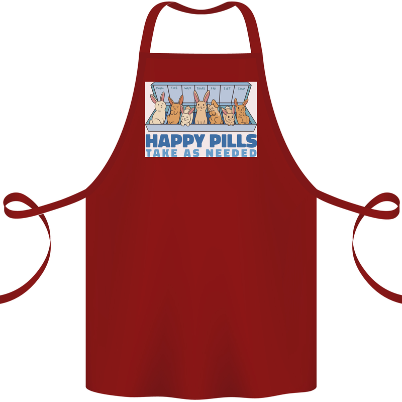 Bunny Rabbit Happy Pills Antidepressant Cotton Apron 100% Organic Maroon