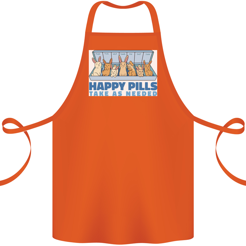 Bunny Rabbit Happy Pills Antidepressant Cotton Apron 100% Organic Orange