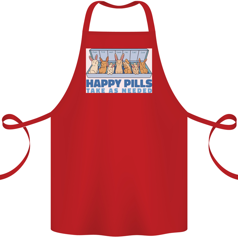 Bunny Rabbit Happy Pills Antidepressant Cotton Apron 100% Organic Red