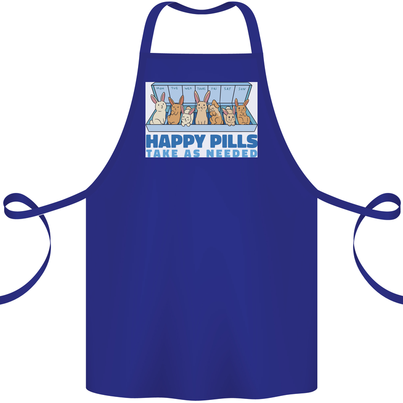 Bunny Rabbit Happy Pills Antidepressant Cotton Apron 100% Organic Royal Blue