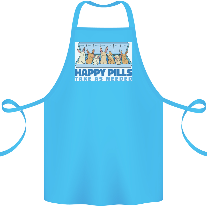 Bunny Rabbit Happy Pills Antidepressant Cotton Apron 100% Organic Turquoise