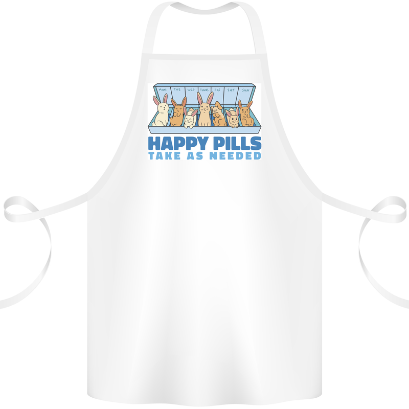 Bunny Rabbit Happy Pills Antidepressant Cotton Apron 100% Organic White