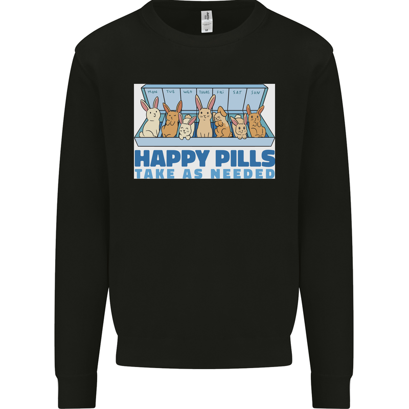 Bunny Rabbit Happy Pills Antidepressant Kids Sweatshirt Jumper Black