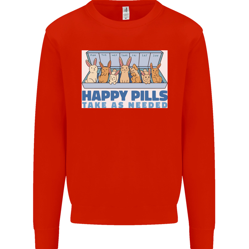 Bunny Rabbit Happy Pills Antidepressant Kids Sweatshirt Jumper Bright Red