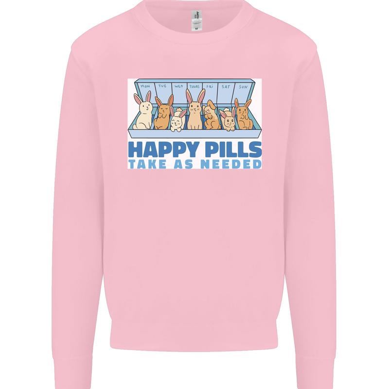 Bunny Rabbit Happy Pills Antidepressant Kids Sweatshirt Jumper Light Pink