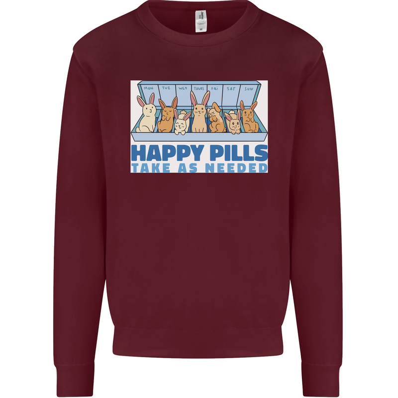 Bunny Rabbit Happy Pills Antidepressant Kids Sweatshirt Jumper Maroon