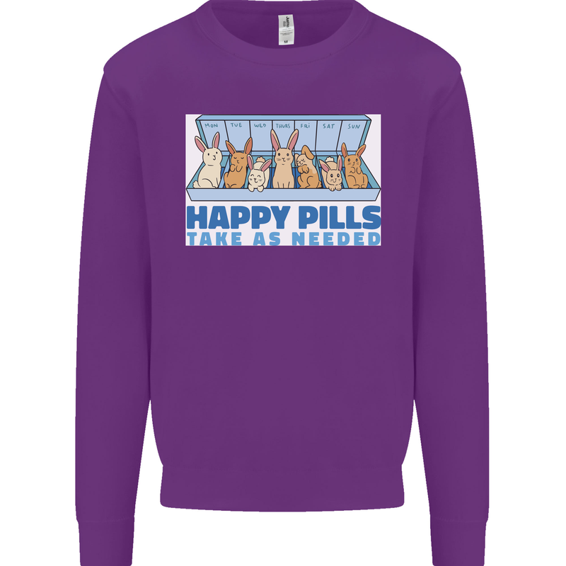 Bunny Rabbit Happy Pills Antidepressant Kids Sweatshirt Jumper Purple