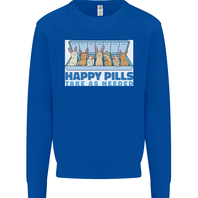 Bunny Rabbit Happy Pills Antidepressant Kids Sweatshirt Jumper Royal Blue