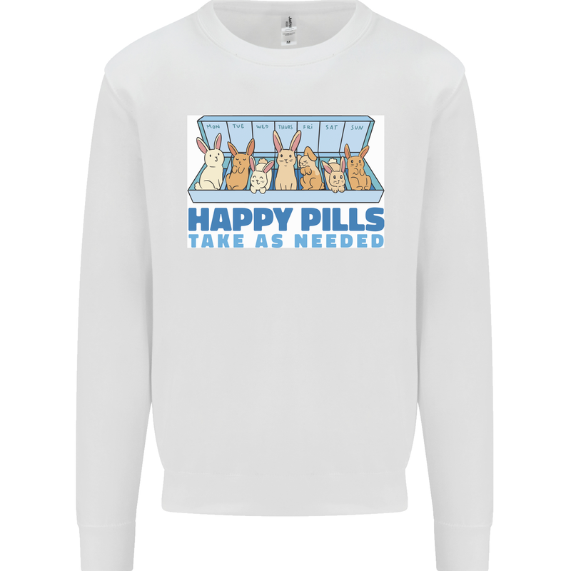 Bunny Rabbit Happy Pills Antidepressant Kids Sweatshirt Jumper White