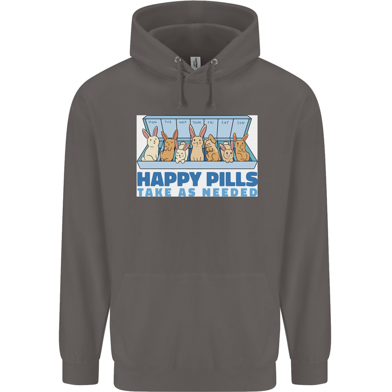 Bunny Rabbit Happy Pills Antidepressant Mens 80% Cotton Hoodie Charcoal