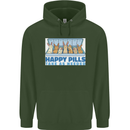Bunny Rabbit Happy Pills Antidepressant Mens 80% Cotton Hoodie Forest Green