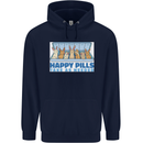 Bunny Rabbit Happy Pills Antidepressant Mens 80% Cotton Hoodie Navy Blue