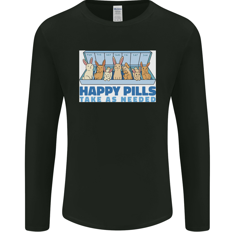 Bunny Rabbit Happy Pills Antidepressant Mens Long Sleeve T-Shirt Black