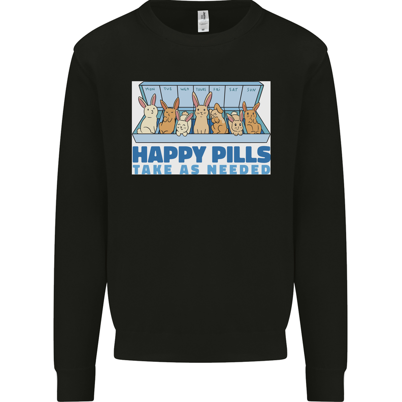 Bunny Rabbit Happy Pills Antidepressant Mens Sweatshirt Jumper Black