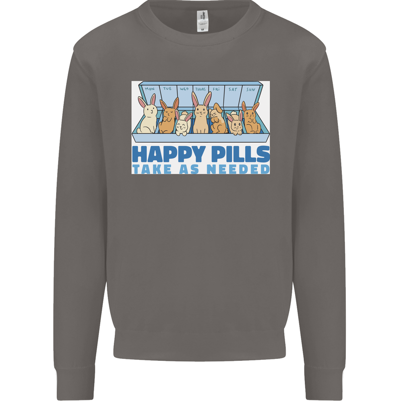 Bunny Rabbit Happy Pills Antidepressant Mens Sweatshirt Jumper Charcoal