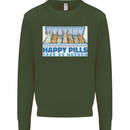 Bunny Rabbit Happy Pills Antidepressant Mens Sweatshirt Jumper Forest Green