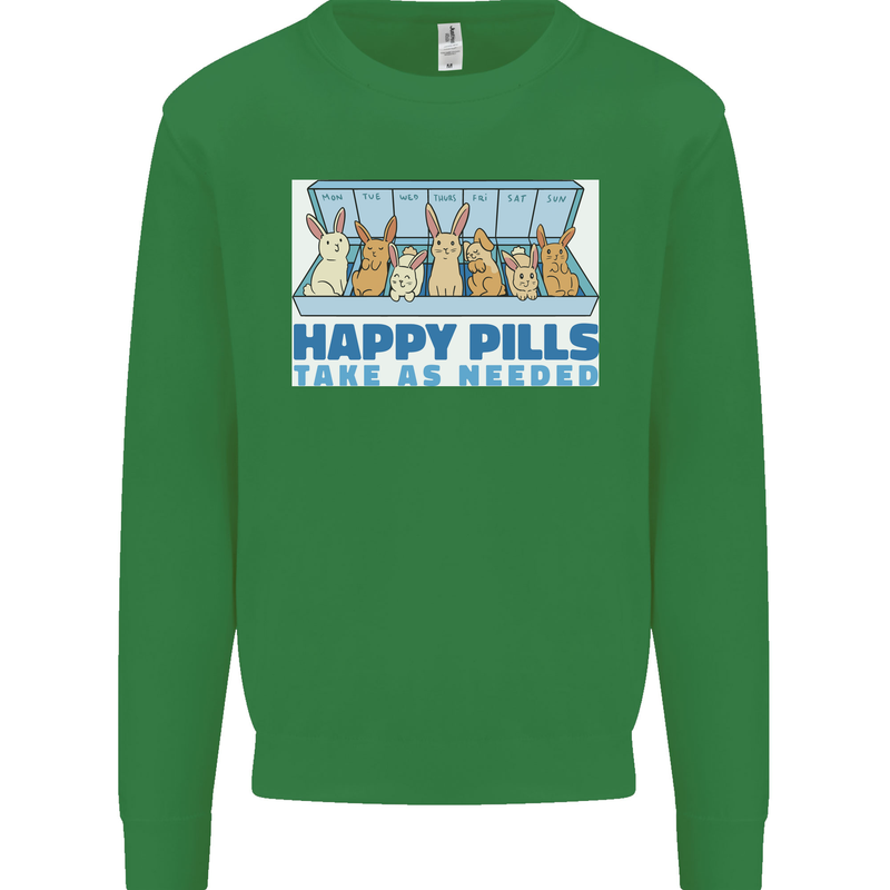 Bunny Rabbit Happy Pills Antidepressant Mens Sweatshirt Jumper Irish Green