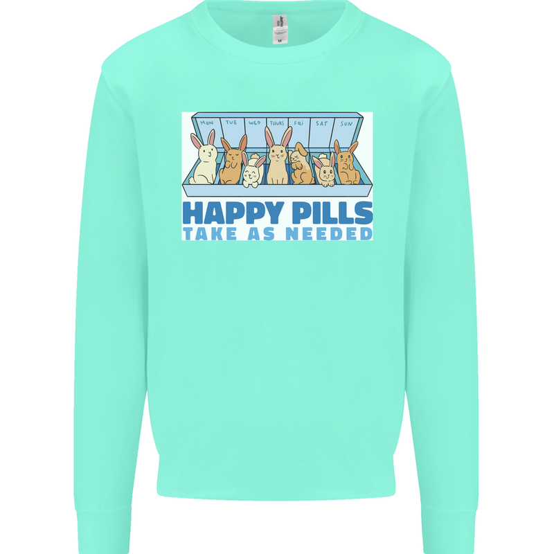 Bunny Rabbit Happy Pills Antidepressant Mens Sweatshirt Jumper Peppermint