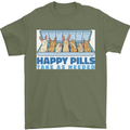 Bunny Rabbit Happy Pills Antidepressant Mens T-Shirt 100% Cotton Military Green