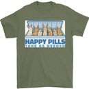 Bunny Rabbit Happy Pills Antidepressant Mens T-Shirt 100% Cotton Military Green